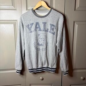 Yale University Grey Crewneck Sweatshirt Bulldog Graphic Striped Trim XS